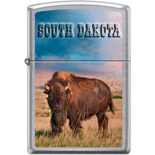 Zippo Windproof Pocket Lighter - American Bison Bull Street Chrome Metal | XC419
