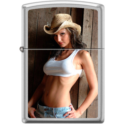 Zippo Windproof Pocket Lighter - Cowgirl Candy Satin Chrome Metal | XC420