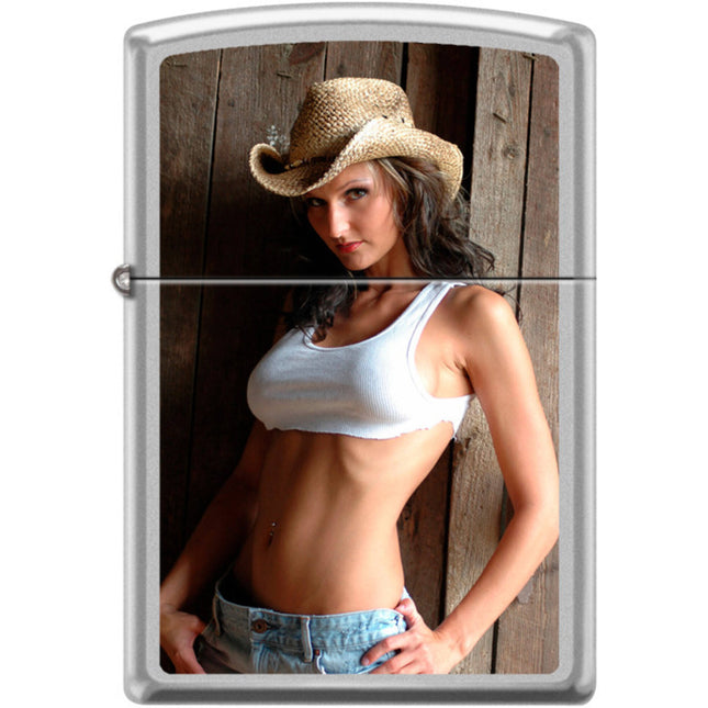 Zippo Windproof Pocket Lighter - Cowgirl Candy Satin Chrome Metal | XC420