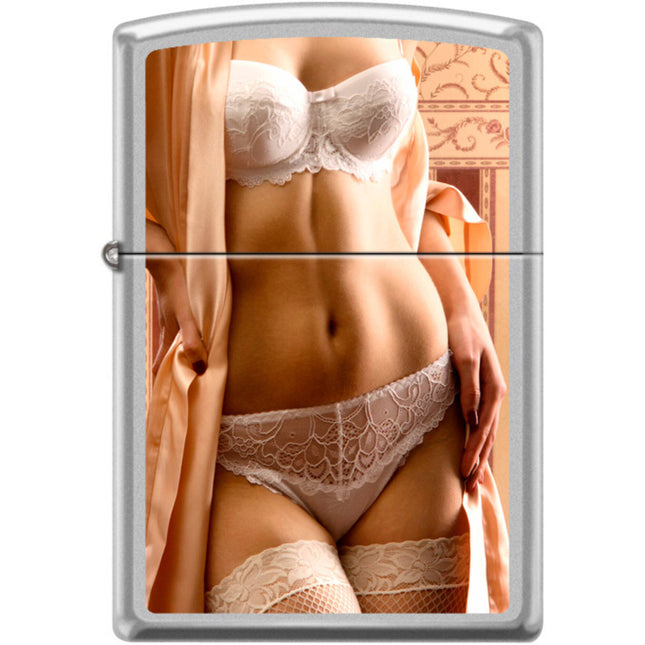 Zippo Windproof Pocket Lighter - Lady In Waiting Satin Chrome Metal | XC422