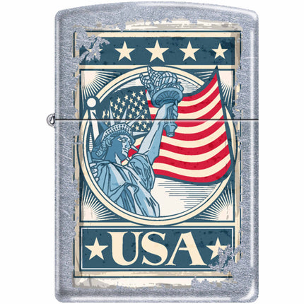 Zippo Windproof Pocket Lighter - Liberty Flag Street Chrome Metal | XC432