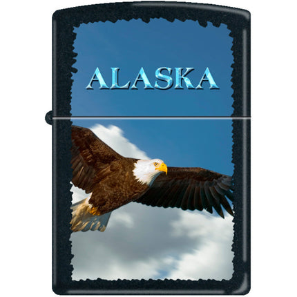 Zippo Windproof Pocket Lighter - Alaska Eagle Soaring Black Matte Metal | XC433