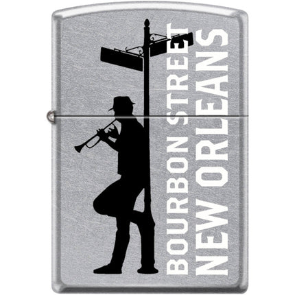 Zippo Windproof Pocket Lighter - Bourbon Street Trumpet Street Chrome Metal | XC438