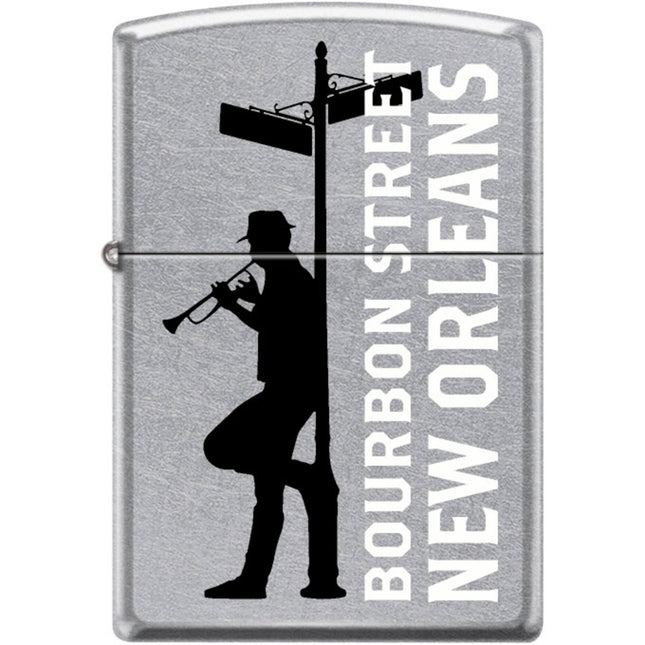Zippo Windproof Pocket Lighter - Bourbon Street Trumpet Street Chrome Metal | XC438