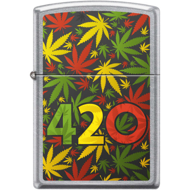 Zippo Windproof Pocket Lighter - Rasta Cannabis Leaves Street Chrome Metal | XC444
