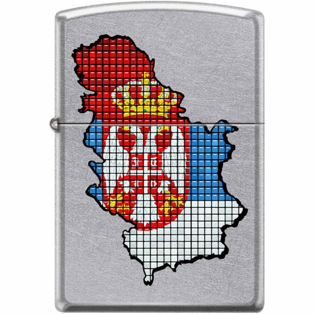 Zippo Windproof Pocket Lighter - Serbian Flag Map Design Street Chrome Metal | XC448