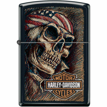 Zippo Windproof Pocket Lighter - Harley Davidon Skull Black Matte Metal | XC463