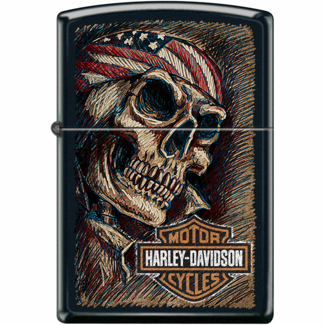 Zippo Windproof Pocket Lighter - Harley Davidon Skull Black Matte Metal | XC463
