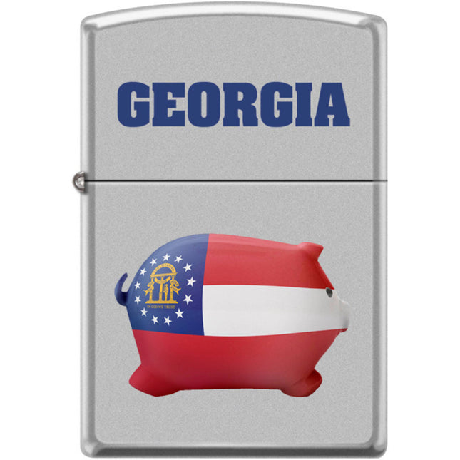 Zippo Windproof Pocket Lighter - Georgia Flag Design Satin Chrome Metal | XC469