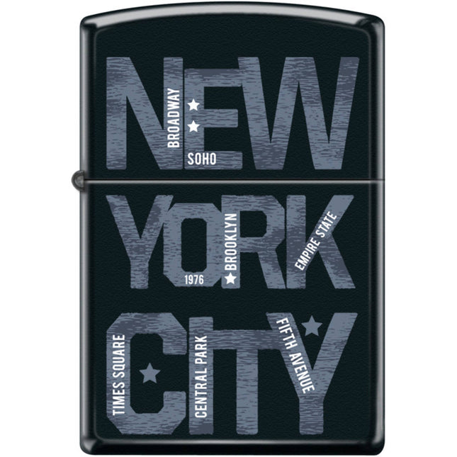 Zippo Windproof Pocket Lighter - New York Vintage Typography Black Matte Metal | XC471