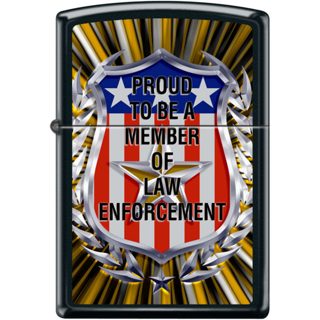Zippo Windproof Pocket Lighter - Proud Member Law Enforcement Black Matte | XC472