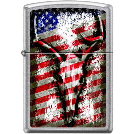 Zippo Windproof Pocket Lighter - Deer Skull Flag Street Chrome Metal | XC477
