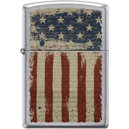 Zippo Windproof Pocket Lighter - Aged American Patriotic Street Chrome Metal | XC480