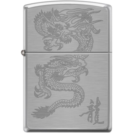 Zippo Windproof Pocket Lighter - Dragon Brushed Chrome Metal | XC483