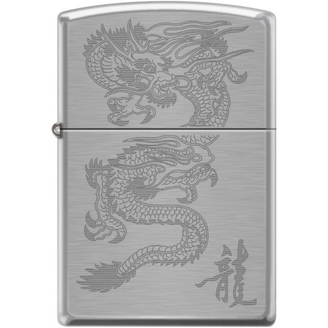 Zippo Windproof Pocket Lighter - Dragon Brushed Chrome Metal | XC483