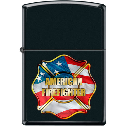 Zippo Windproof Pocket Lighter - American Firefighter Black Matte Metal | XC485