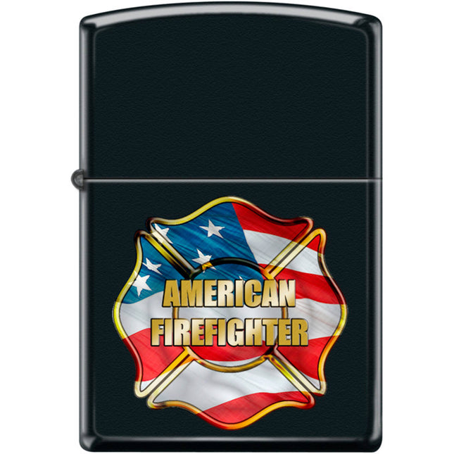Zippo Windproof Pocket Lighter - American Firefighter Black Matte Metal | XC485