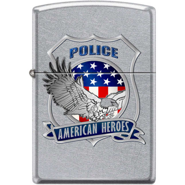 Zippo Windproof Pocket Lighter - American Hero Police Street Chrome Metal | XC486