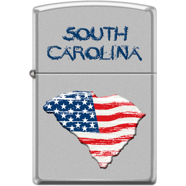 Zippo Windproof Pocket Lighter - South Carolina American Flag Satin Chrome | XC489