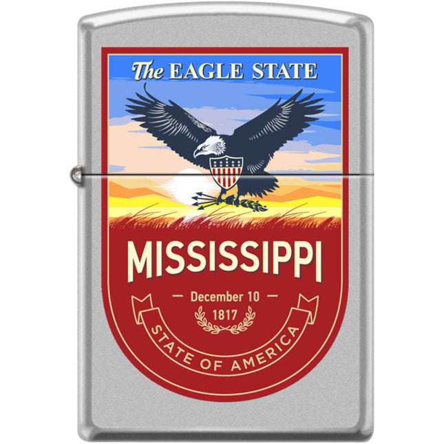 Zippo Windproof Pocket Lighter - Mississippi State Emblem Satin Chrome Metal | XC490