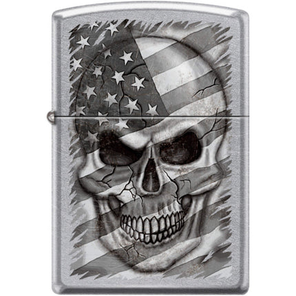Zippo Windproof Pocket Lighter - Distressed Skull Flag Gray Tone Street Chrome | XC493