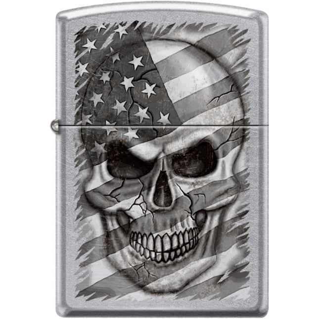 Zippo Windproof Pocket Lighter - Distressed Skull Flag Gray Tone Street Chrome | XC493