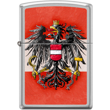 Zippo Windproof Pocket Lighter - Austrian Flag Satin Chrome Metal | XC497