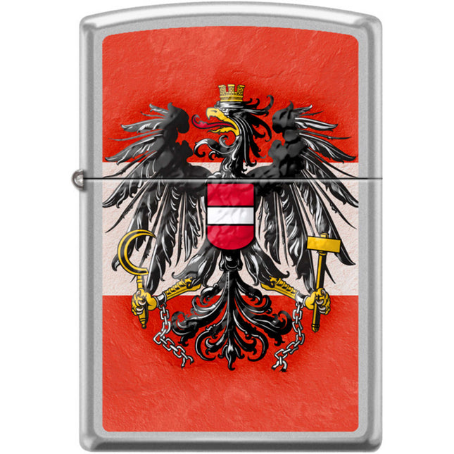 Zippo Windproof Pocket Lighter - Austrian Flag Satin Chrome Metal | XC497