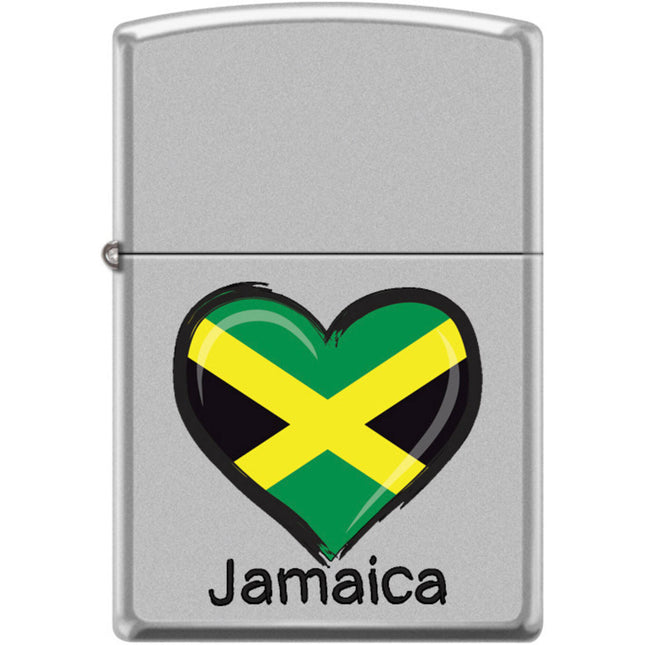 Zippo Windproof Pocket Lighter - Jamaica - Love Grunge Satin Chrome Metal | XC502