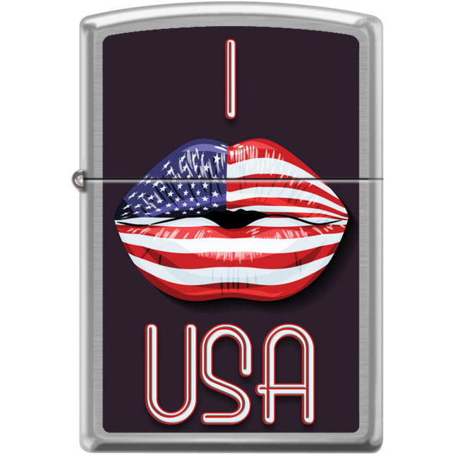 Zippo Windproof Pocket Lighter - I Love USA Brushed Chrome Metal | XC504