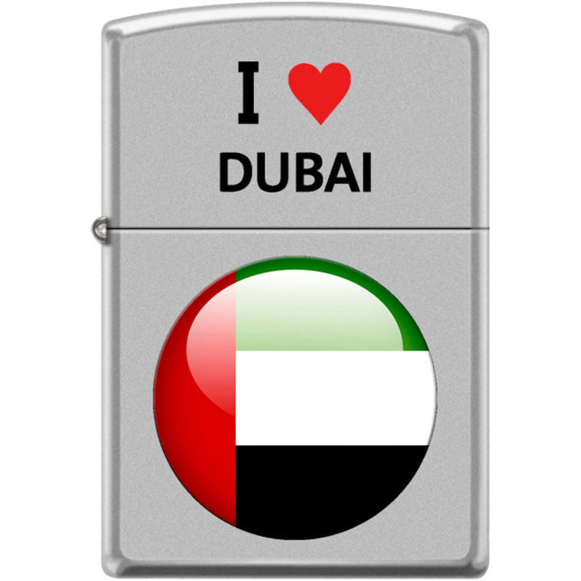 Zippo Windproof Pocket Lighter - I Heart Dubai design Satin Chrome Metal | XC507