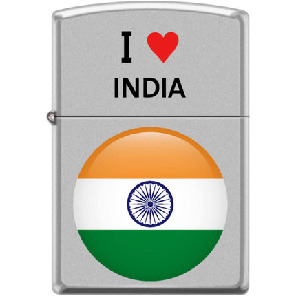 Zippo Windproof Pocket Lighter - I Heart India Design Satin Chrome Metal | XC508