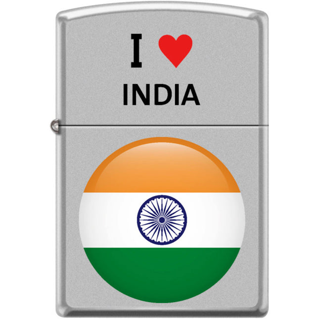 Zippo Windproof Pocket Lighter - I Heart India Design Satin Chrome Metal | XC508