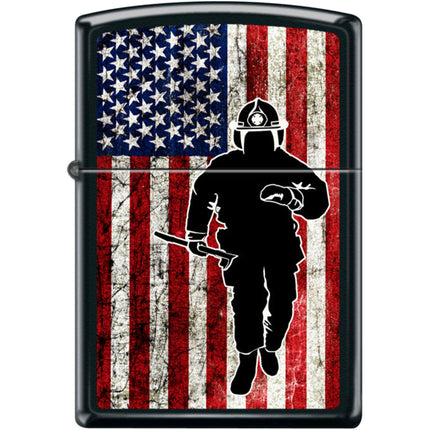 Zippo Windproof Pocket Lighter - Firefighter Flag Design Black Matte Metal | XC513