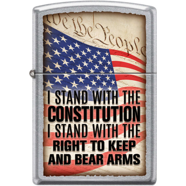 Zippo Windproof Pocket Lighter - Right To Bear Arms Design Street Chrome Metal | XC515