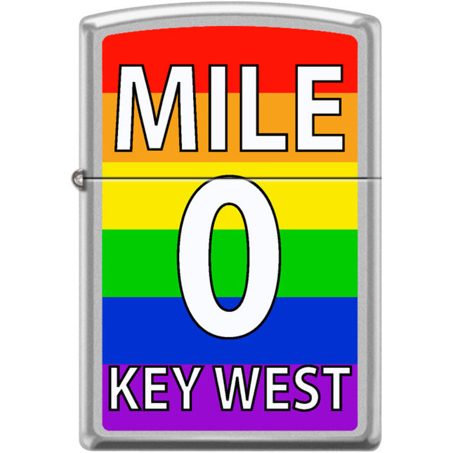 Zippo Windproof Pocket Lighter - Mile 0/Key West Satin Chrome Metal | XC517