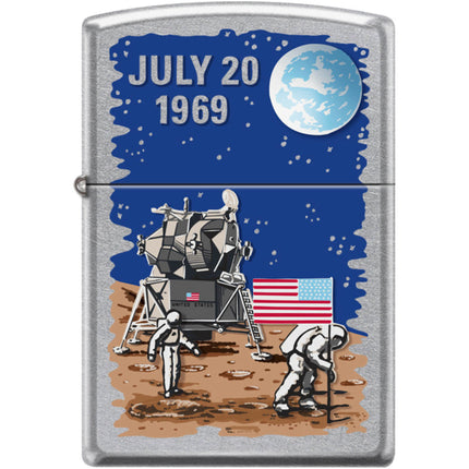 Zippo Windproof Pocket Lighter - Moon Landing Design Street Chrome Metal | XC518