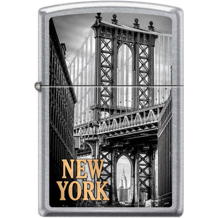 Zippo Windproof Pocket Lighter - Manhattan Bridge Design Street Chrome Metal | XC519