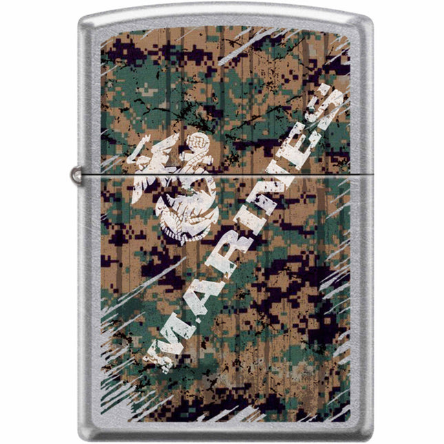 Zippo Windproof Pocket Lighter - USMC Street Chrome Metal | XC537