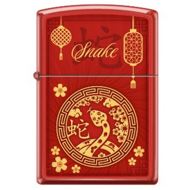 Zippo Windproof Pocket Lighter - Zodiac Snake Red Matte Metal | XC325
