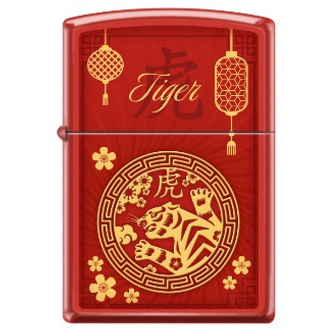 Zippo Windproof Pocket Lighter - Zodiac Tiger Red Matte Metal | XC328
