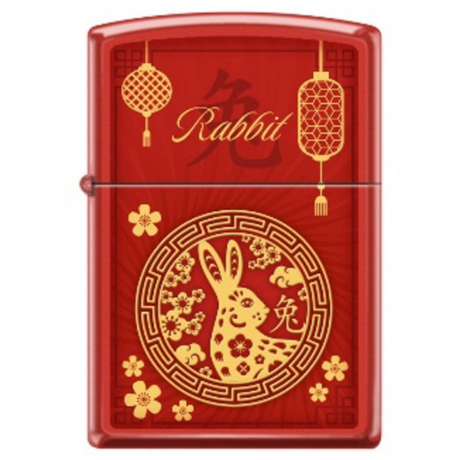 Zippo Windproof Pocket Lighter - Zodiac Rabbit Red Matte Metal | XC329