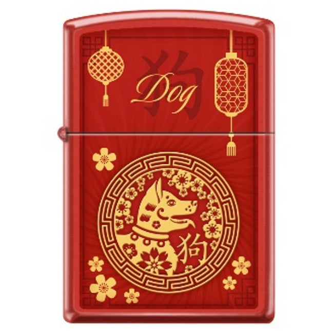 Zippo Windproof Pocket Lighter - Zodiac Dog Red Matte Metal | XC331