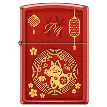 Zippo Windproof Pocket Lighter - Zodiac Pig Red Matte Metal | XC332