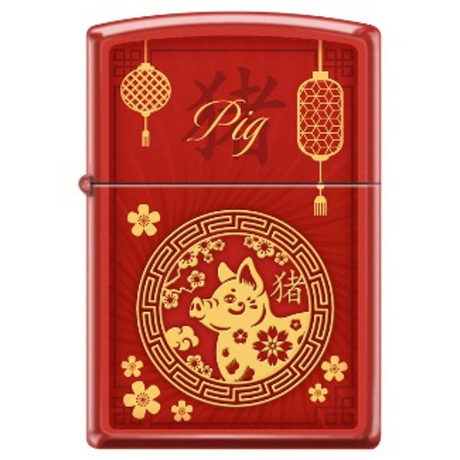 Zippo Windproof Pocket Lighter - Zodiac Pig Red Matte Metal | XC332