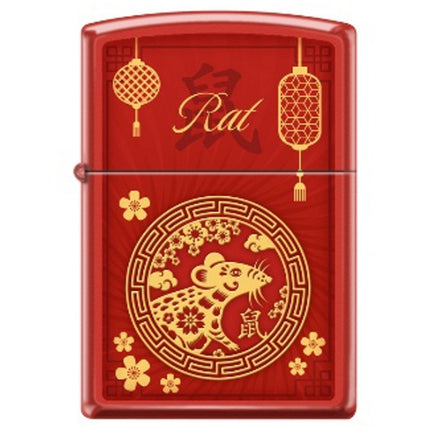Zippo Windproof Pocket Lighter - Zodiac Rat Red Matte Metal | XC333