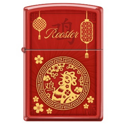 Zippo Windproof Pocket Lighter - Zodiac Rooster Red Matte Metal | XC335
