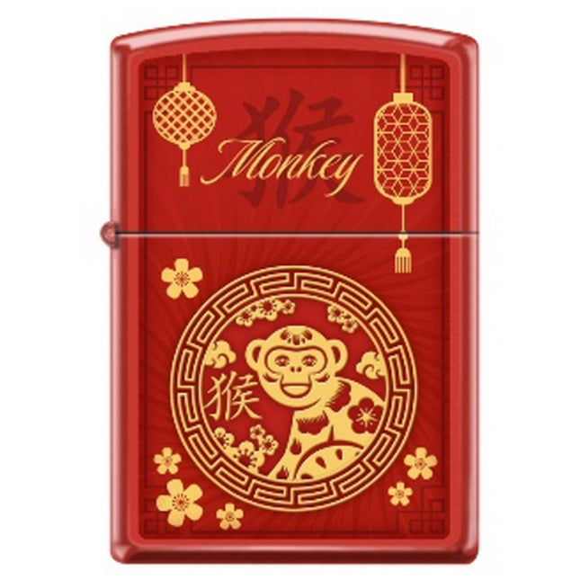 Zippo Windproof Pocket Lighter - Zodiac Monkey Red Matte Metal | XC336