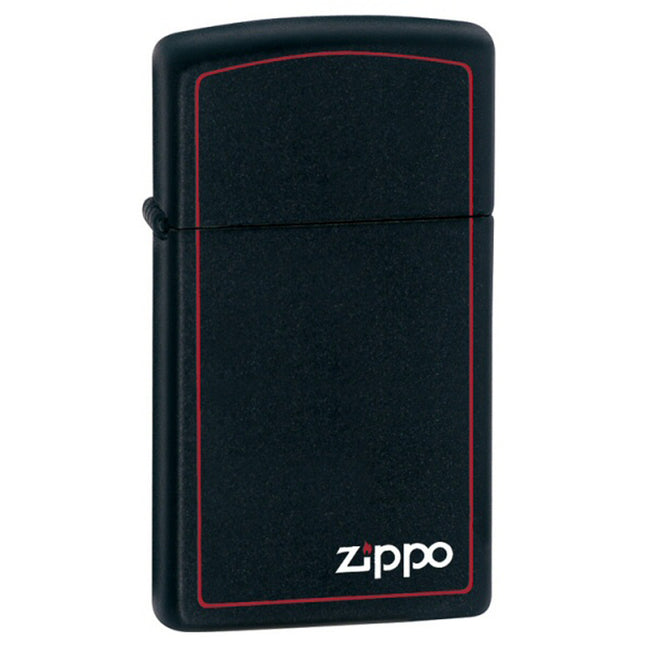 Zippo Lighter: Sim Red Border Black Matte with Zippo Logo | 1618ZB