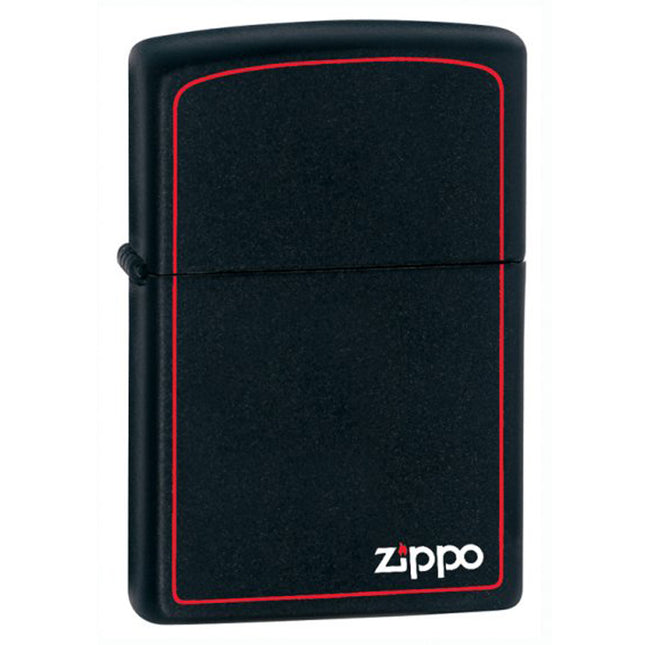 Zippo Lighter: Classic Black Matte with Red Border and Zippo Logo | 218ZB